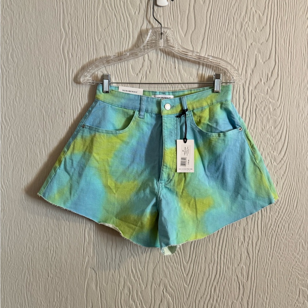 WeWoreWhat Tie-Dye High-Rise Shorts - Blue & Green